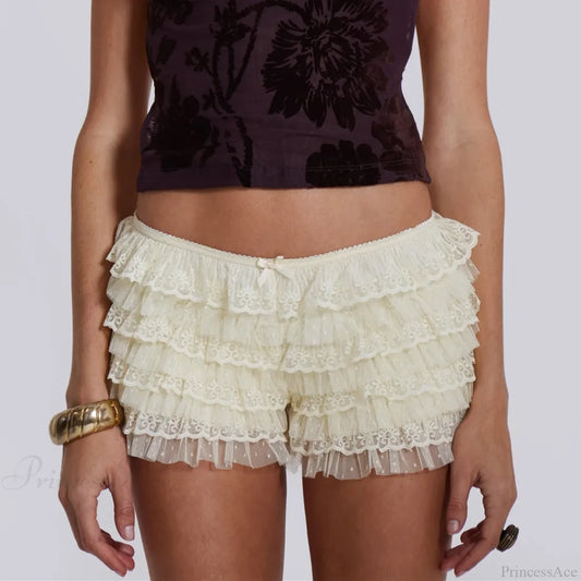 Mesh Lace Bowknot Booty Short APRICOT / S short-250223