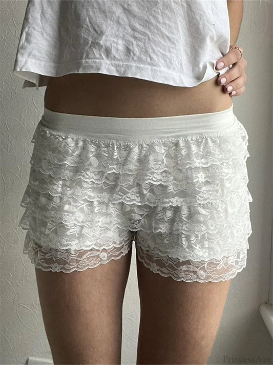 Mesh Lace Layered Booty Short white / S short-250223