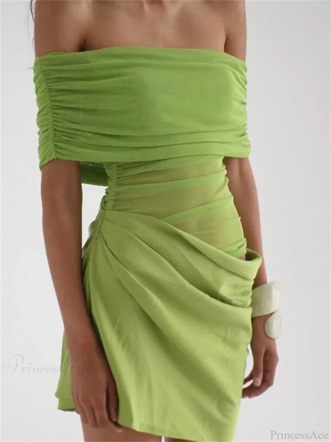 Mesh Patchwork See-Through Mini Dress Green / S minidress-250223