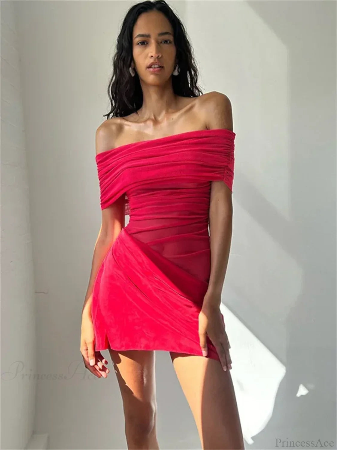 Mesh Patchwork See-Through Mini Dress Red / S minidress-250223