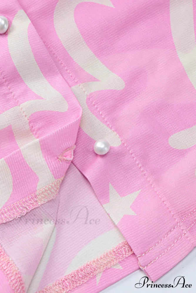 Mesh Printed Blouse In Pink Blouses