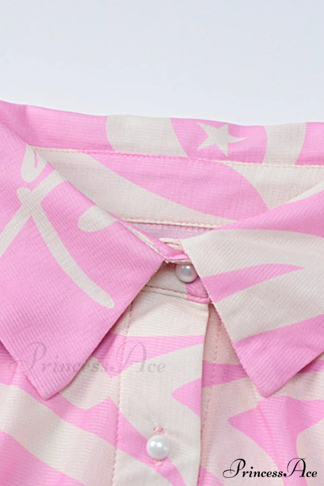 Mesh Printed Blouse In Pink Blouses