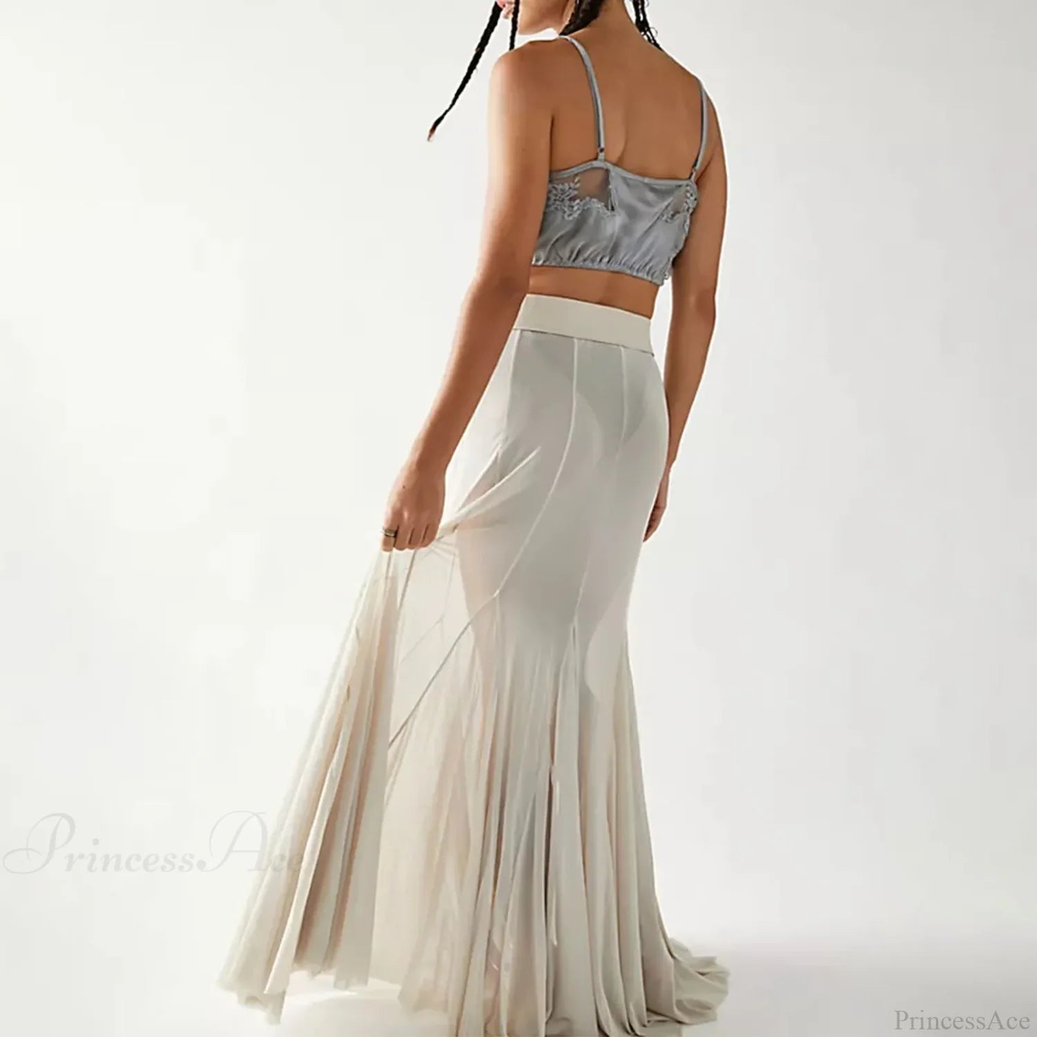 Mesh Sheer Ruffle Midi Skirt