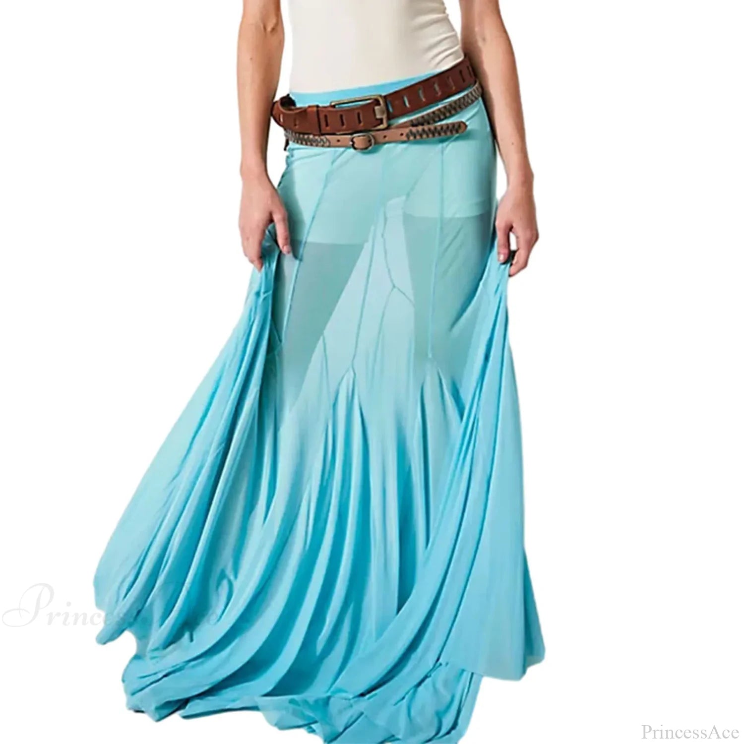 Mesh Sheer Ruffle Midi Skirt SKY BLUE / S