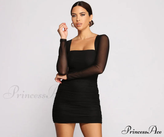 Mesmerize In Mesh Ruched Mini Dress - Lady Occasions