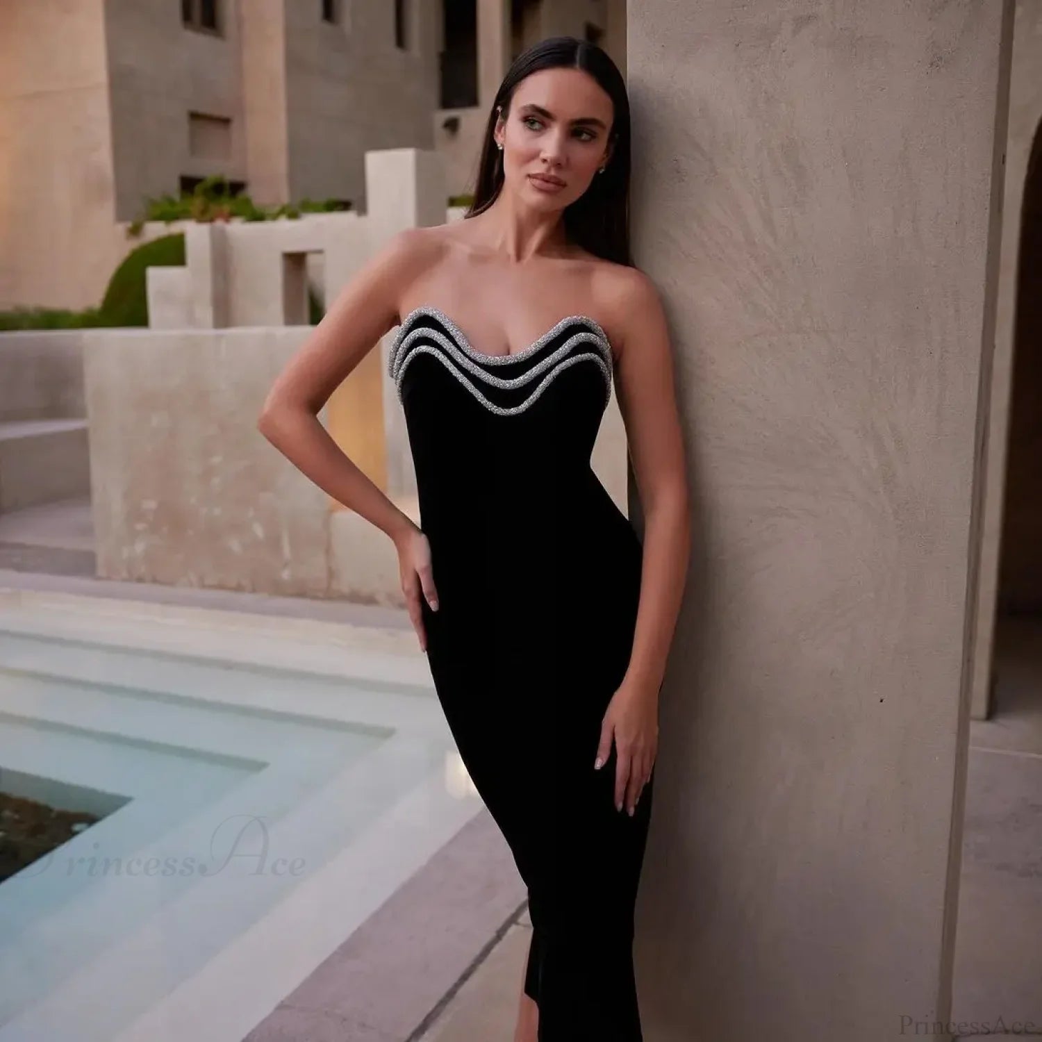 Metal Chain Black Bandage Party Dress Partydress-241208