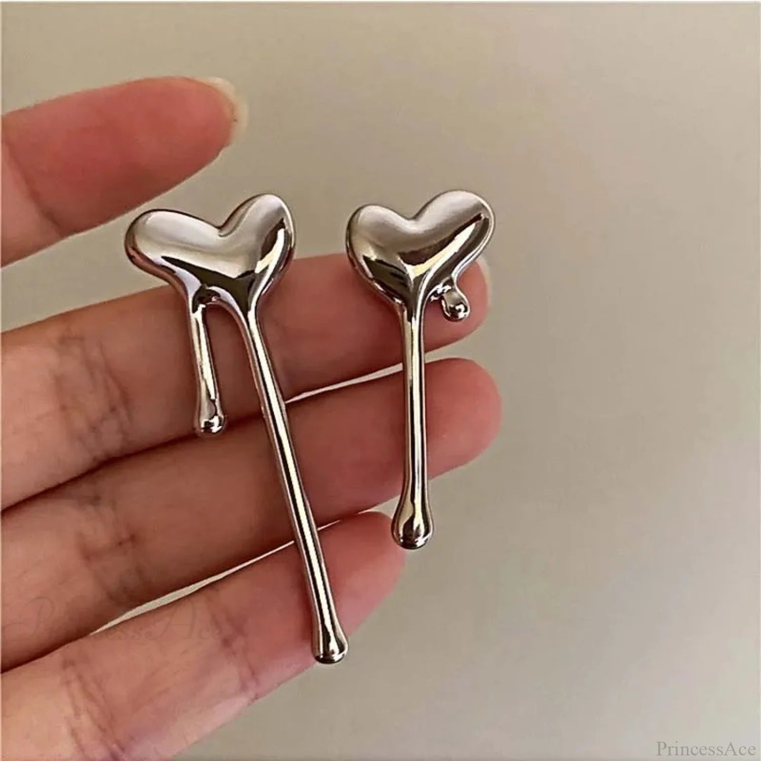 Metal Liquid Irregular Heart Drop Earring silver1