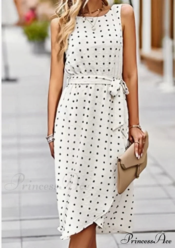 Midi Casual Crew Neck Boho Belt Sundress S / Pink Green Ruffles Summer Dress