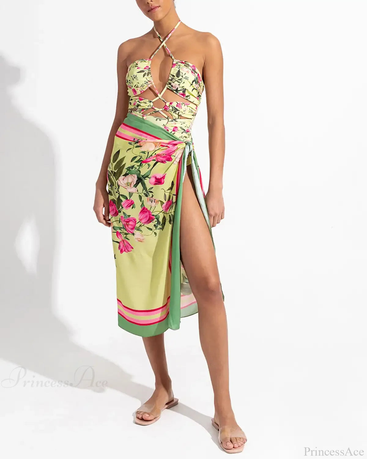 Milky White Cut-out Elegant Body Fit One Piece GREEN3 / S onepiece-250223