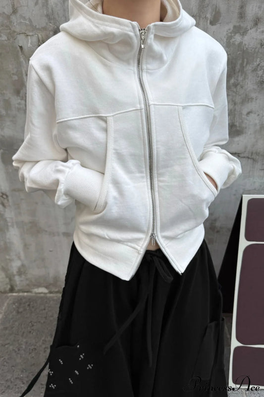 Minimalist Athleisure Slim Fit Zip-Up Hoodie White / S
