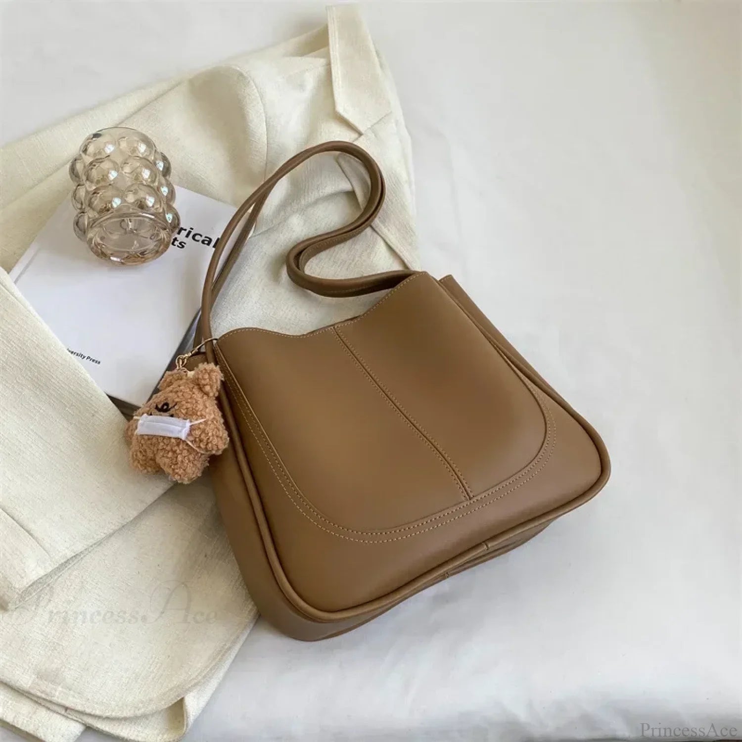 Minimalist PU Leather Shoulder Bag Khaki shoulder-250126