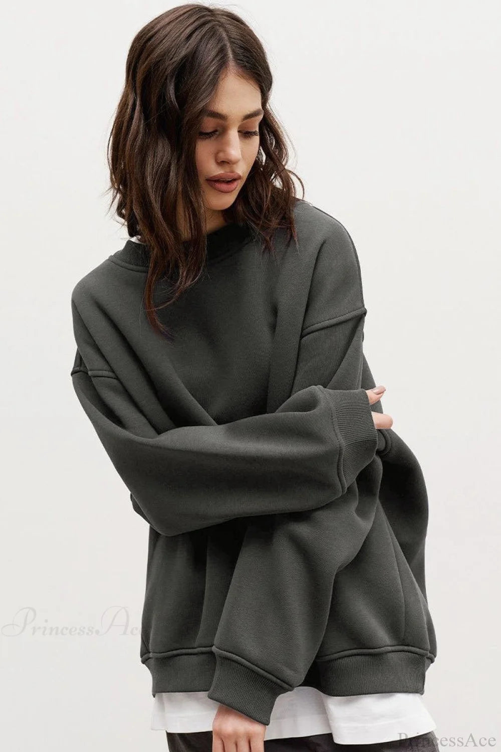 Minimalist Solid Crew Neck Oversize Sweatshirts Dark gray / S