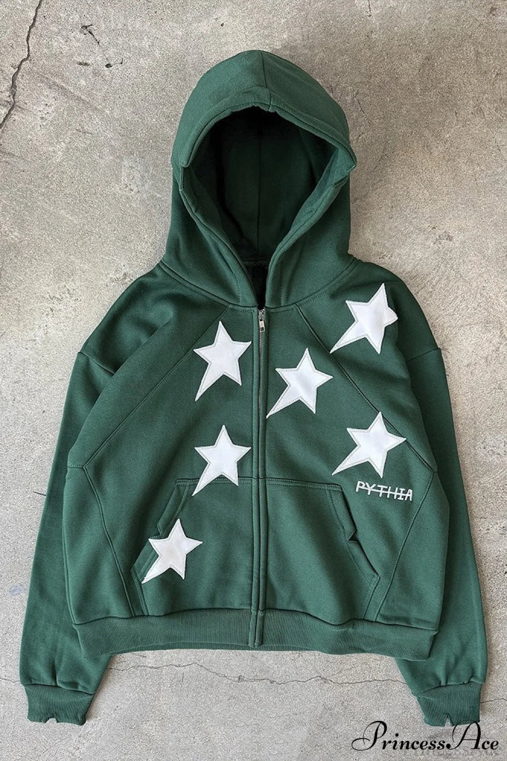 Minimalist Star Print Zip-Up Hoodie Green / S