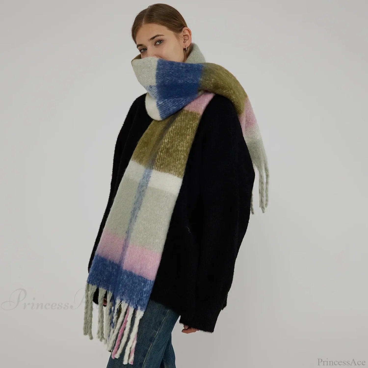 Minimalist Thickened Shawl Neck Scarf - Autumn Winter Imitation Cashmere Scarfs-L