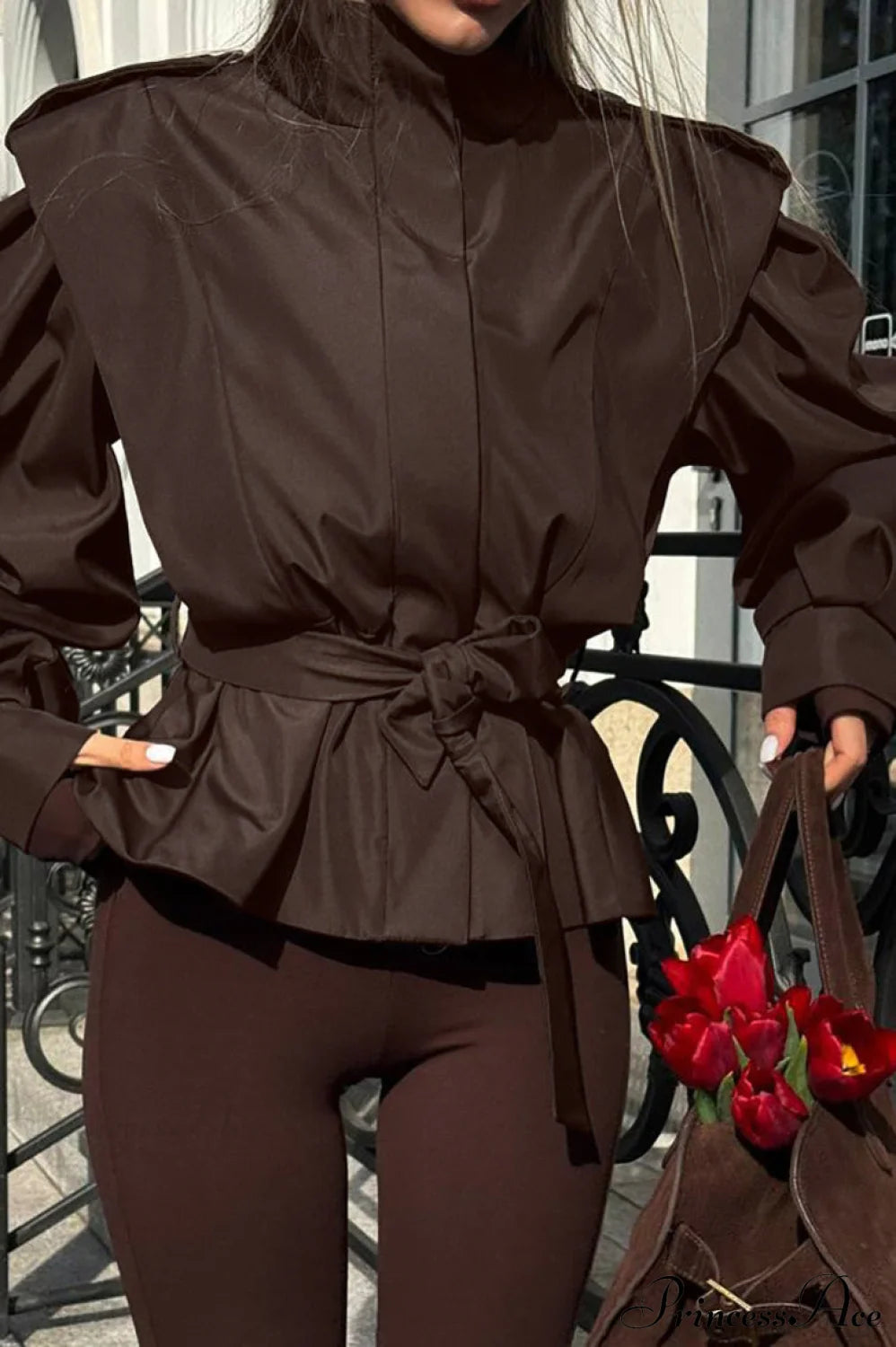 Minimalist Waist Tie Collar Long Sleeve Trench Coat