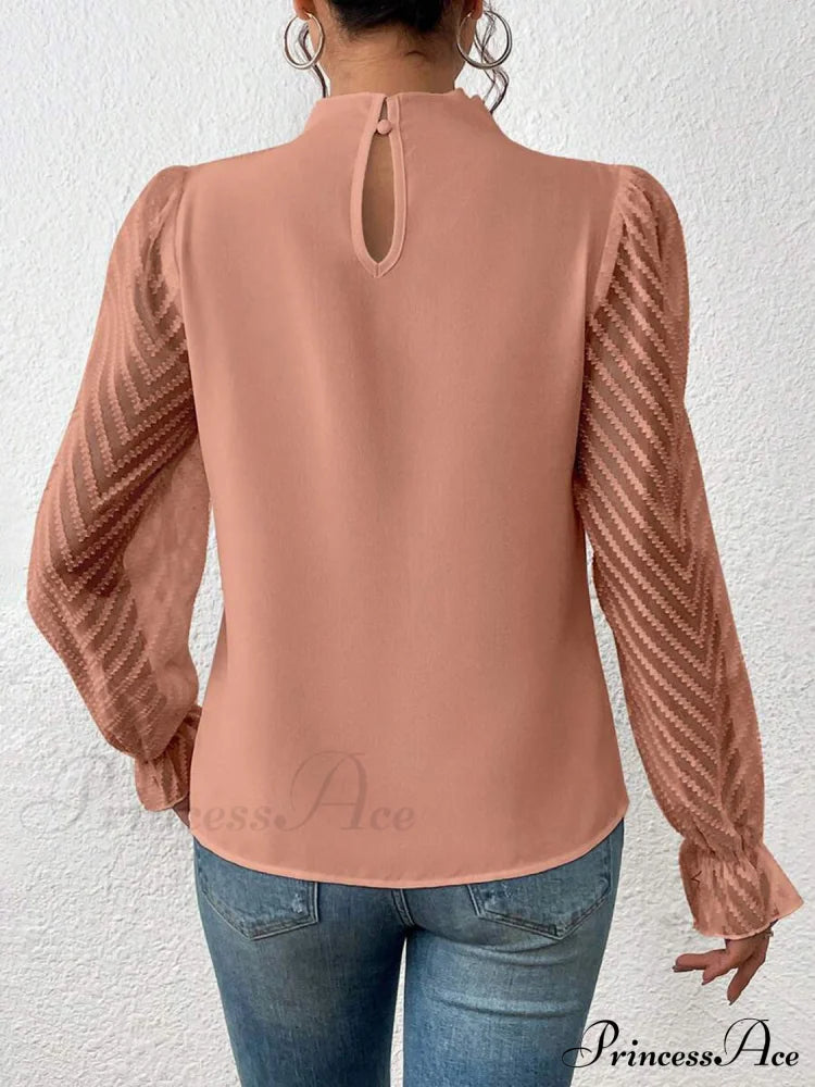 Mock Flounce Blouse Sheer With Arm Neck Women’s Clothing