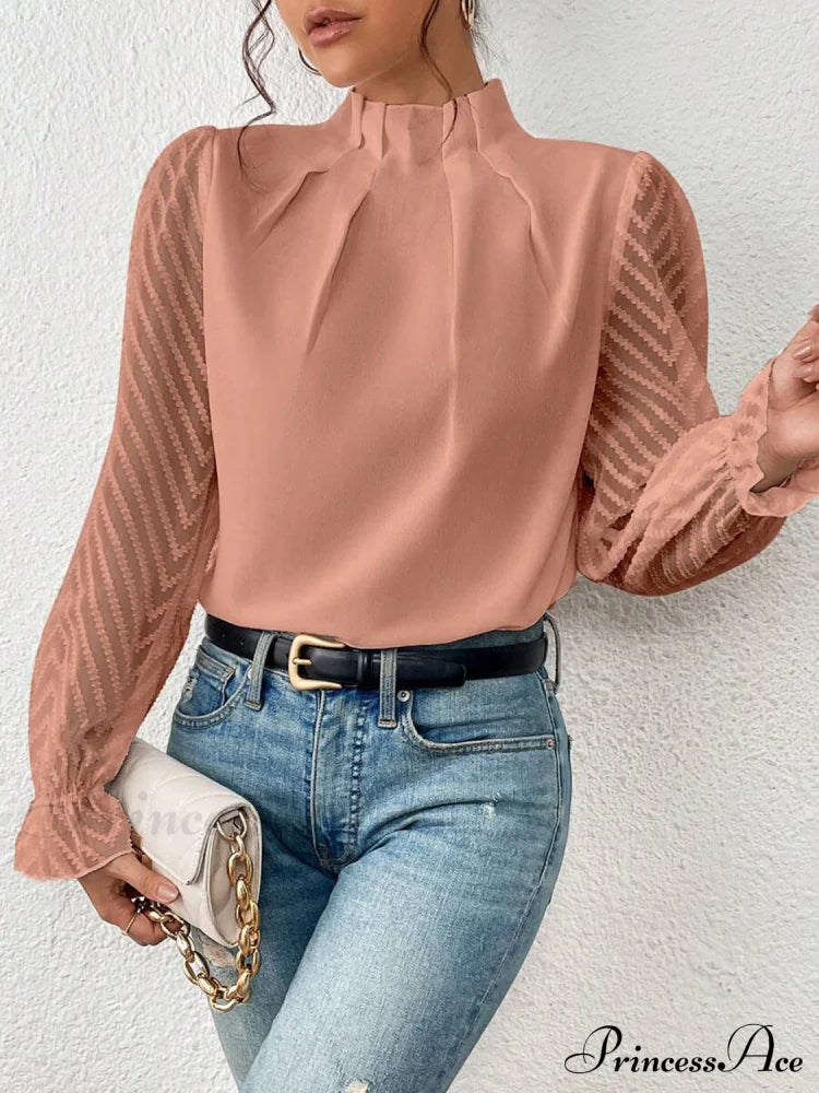 Mock Flounce Blouse Sheer With Arm Neck Women’s Clothing