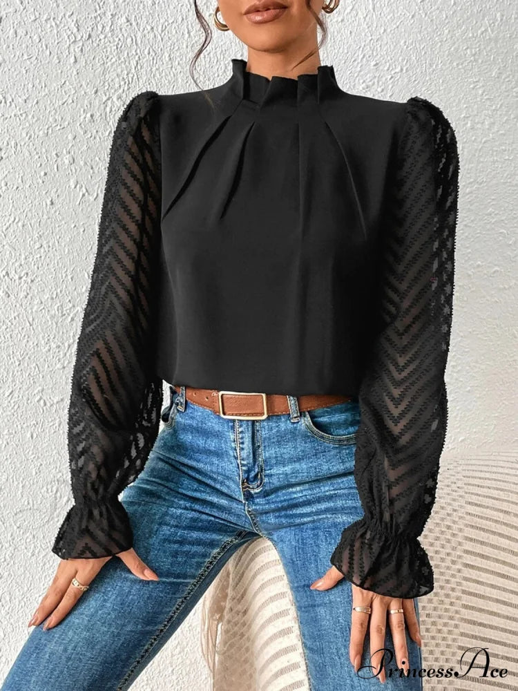 Mock Flounce Blouse Sheer With Arm Neck Women’s Clothing