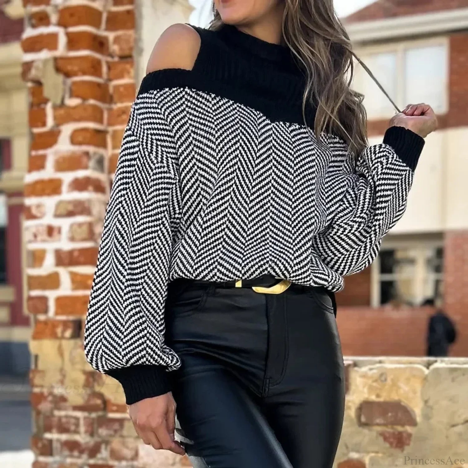 Mock Neck Hollow Out Black Sweater