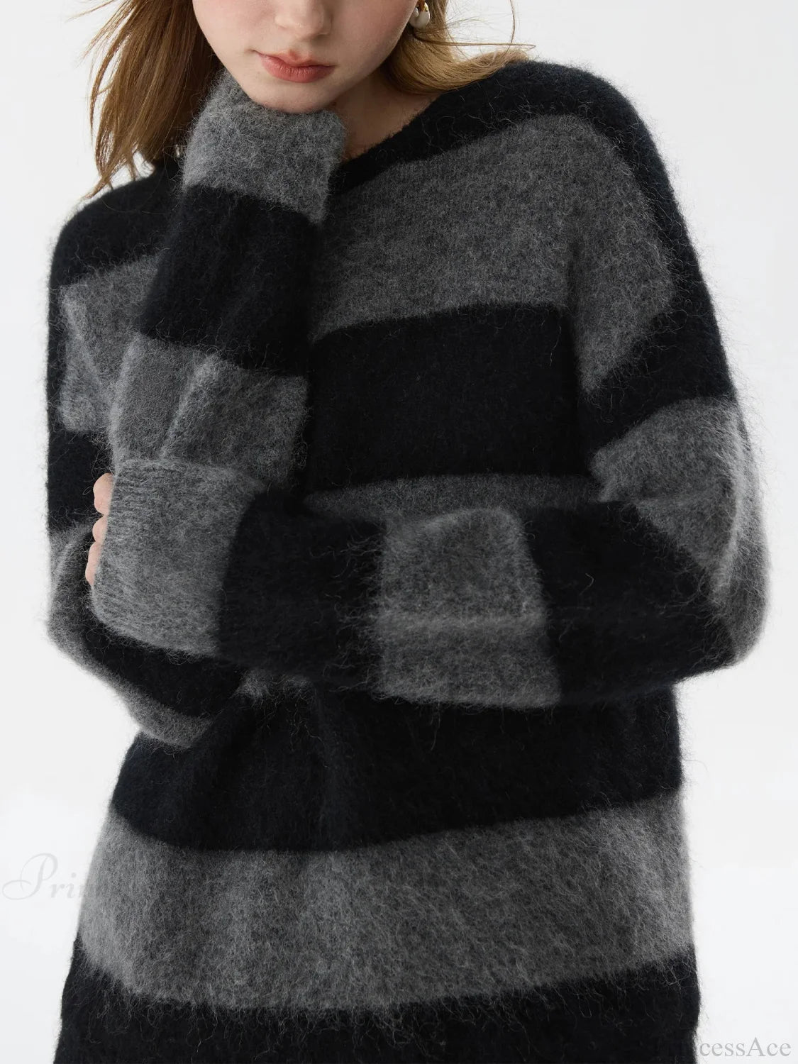 Mohair Retro Striped Loose Sweater Black / XS