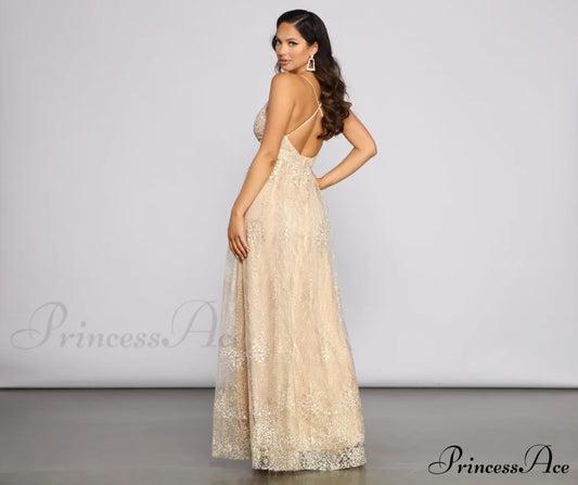 Mona Formal Stylish Plunging Glitter Dress S.o. Long Dresses