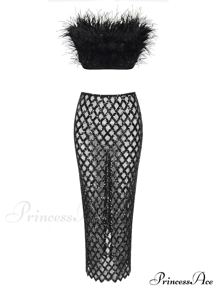 Monaco Feather Stylish Set Black Black / Xs