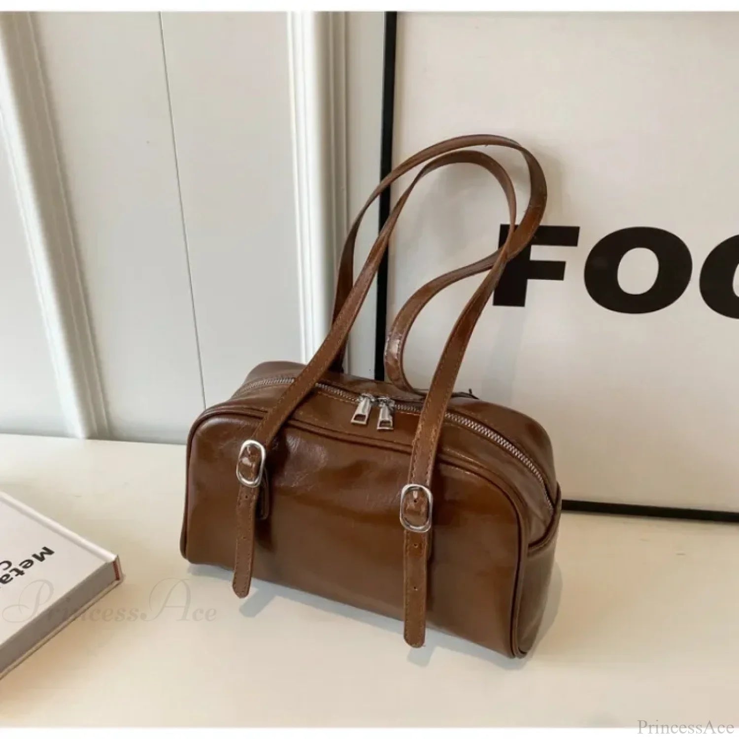 Monochrome Fashion Boston Shoulder Crossbody Bag Brown shoulder-250126