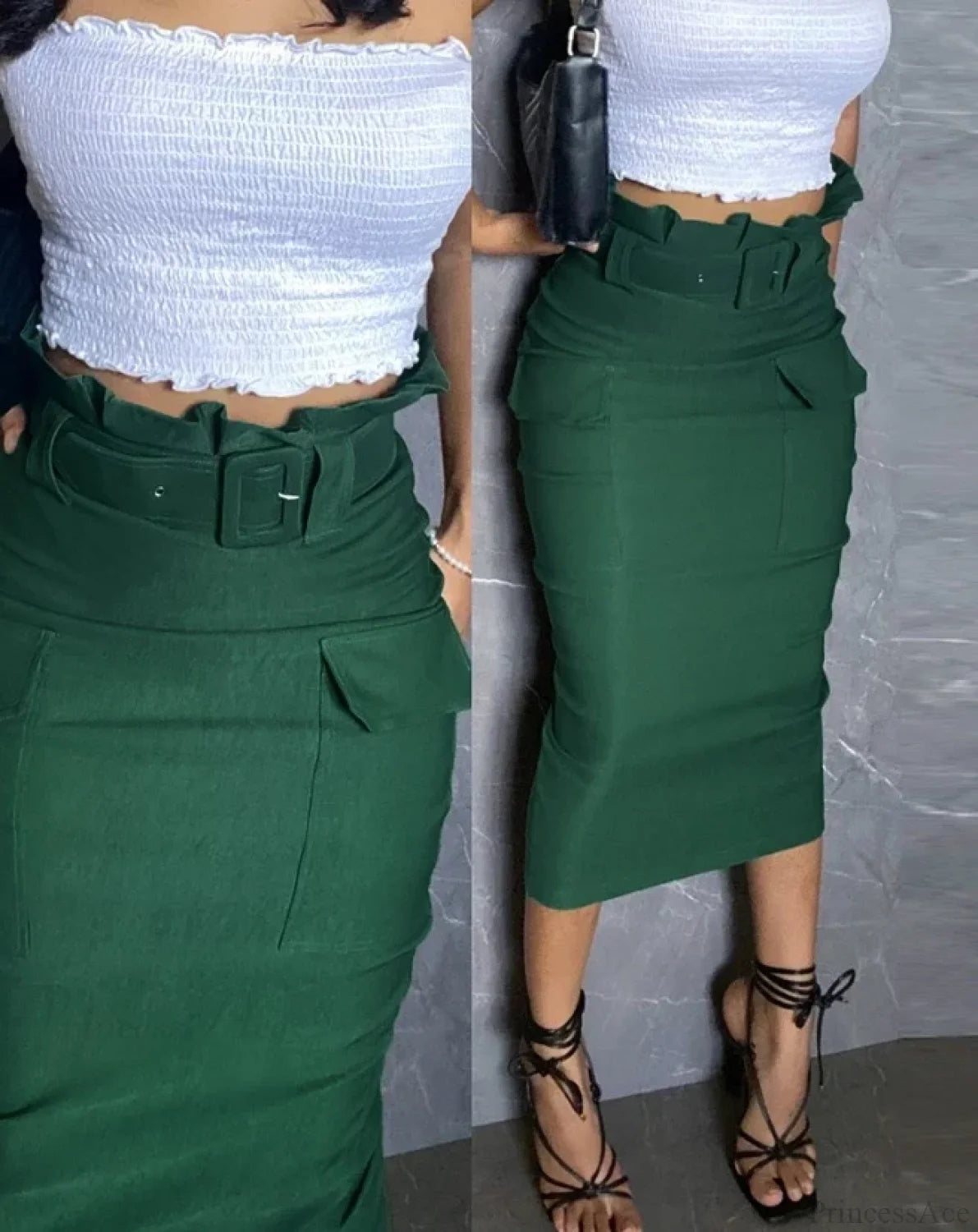 Motorcycle PU Leather Split Skirt green / S