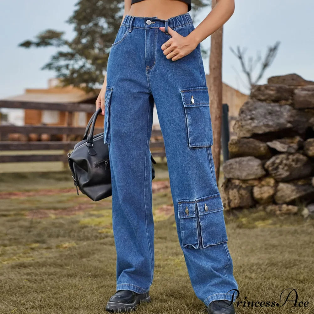 Multi Pocket Cargo Pantalones Jeans Blue / S