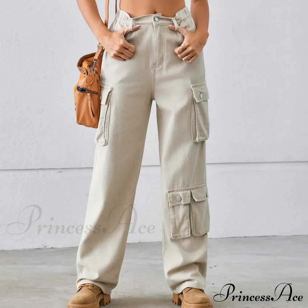 Multi Pocket Cargo Pantalones Jeans Khaki / S