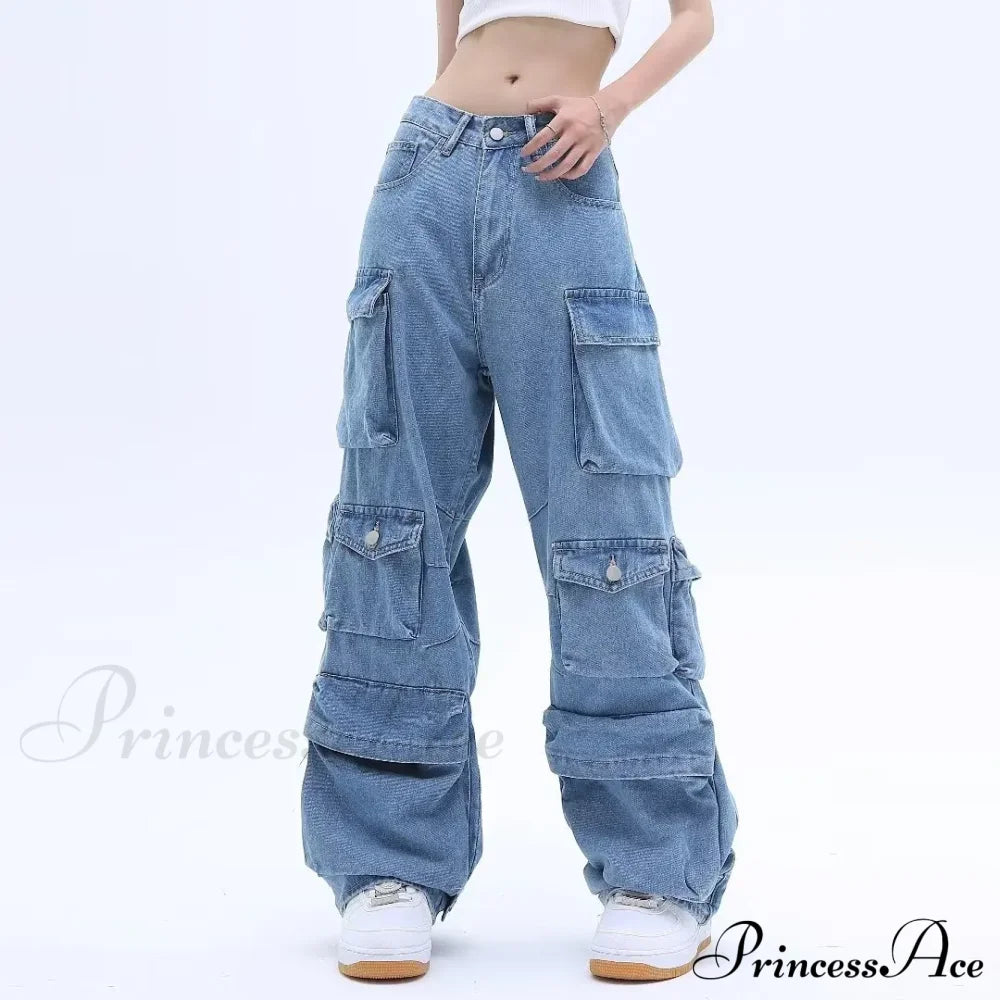 Multi-Pocket Washed Cargo New Heavy Industry Y2K Vintage Streetwear Loose Oversized Straight-Leg