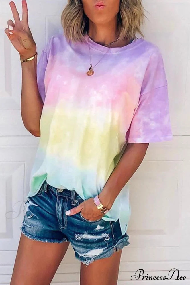 Multicolor Tie-Dye T-Shirt O With Neck S / Pink Tops