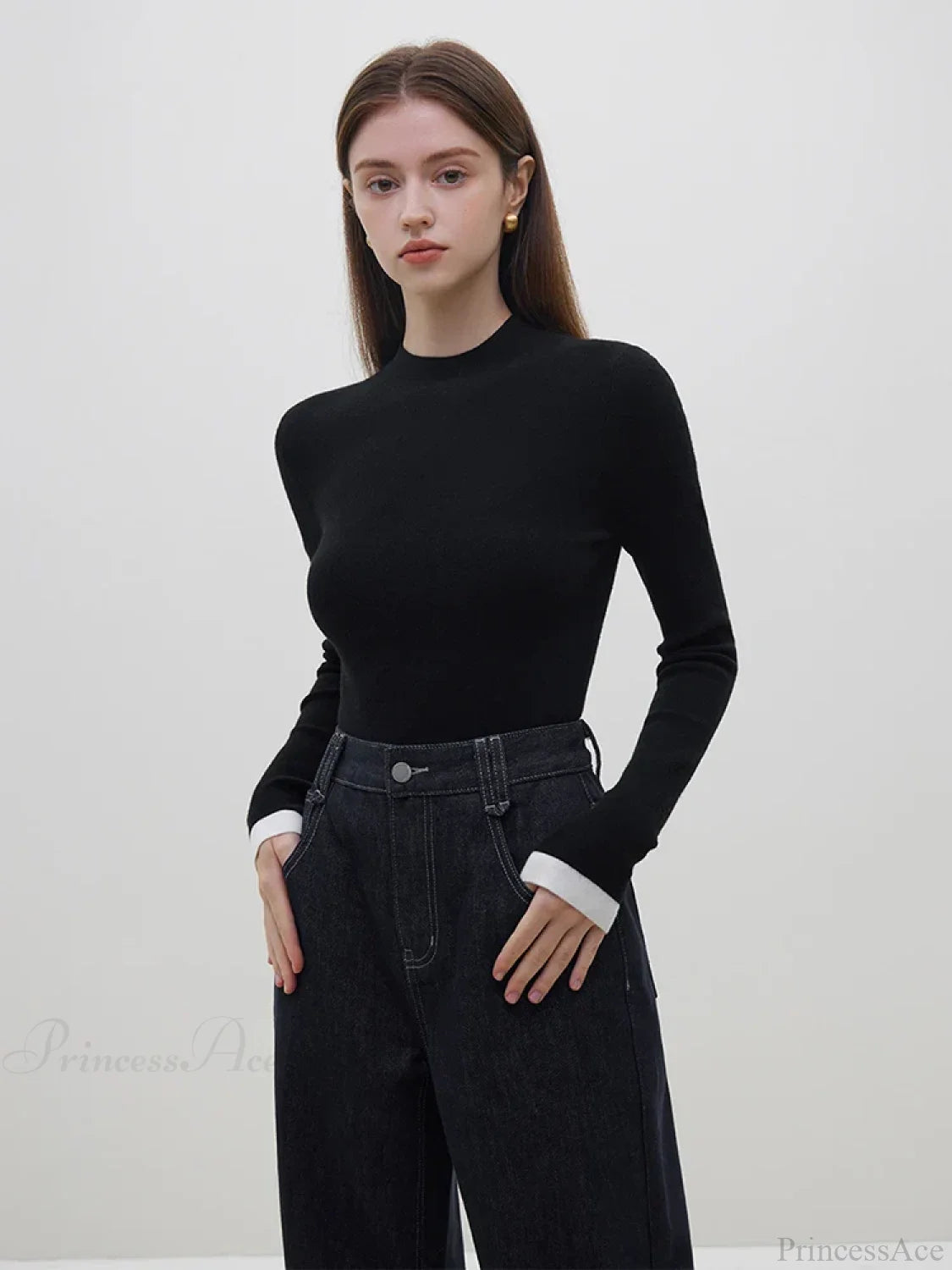 Multiple Colors Half Turtleneck Slim Knitted Sweater