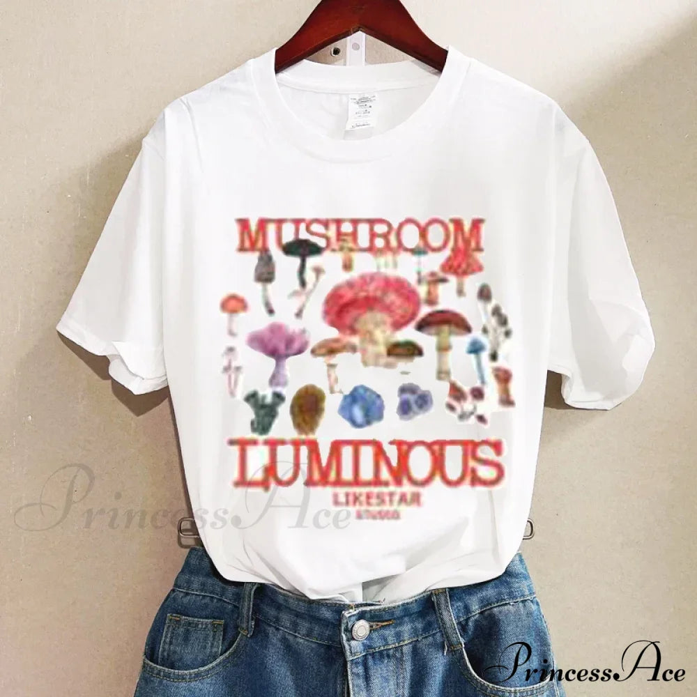 Mushroom Luminous Stylish Printed Tee Letter Print Cotton Tees
