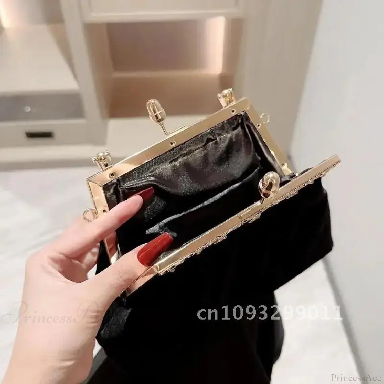 Mysterious Black Velvet Evening Party Wedding Clutch Bag Black clutchbag-250126