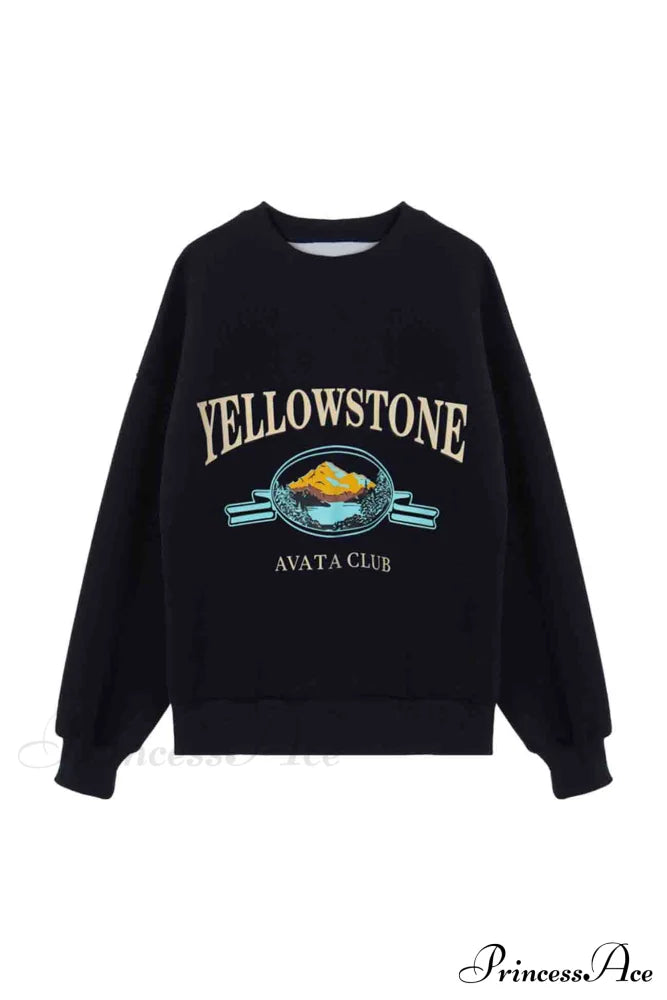 Navy Blue Crew Neck Long Sleeve Sweatshirt With Print / M Sweatshirts