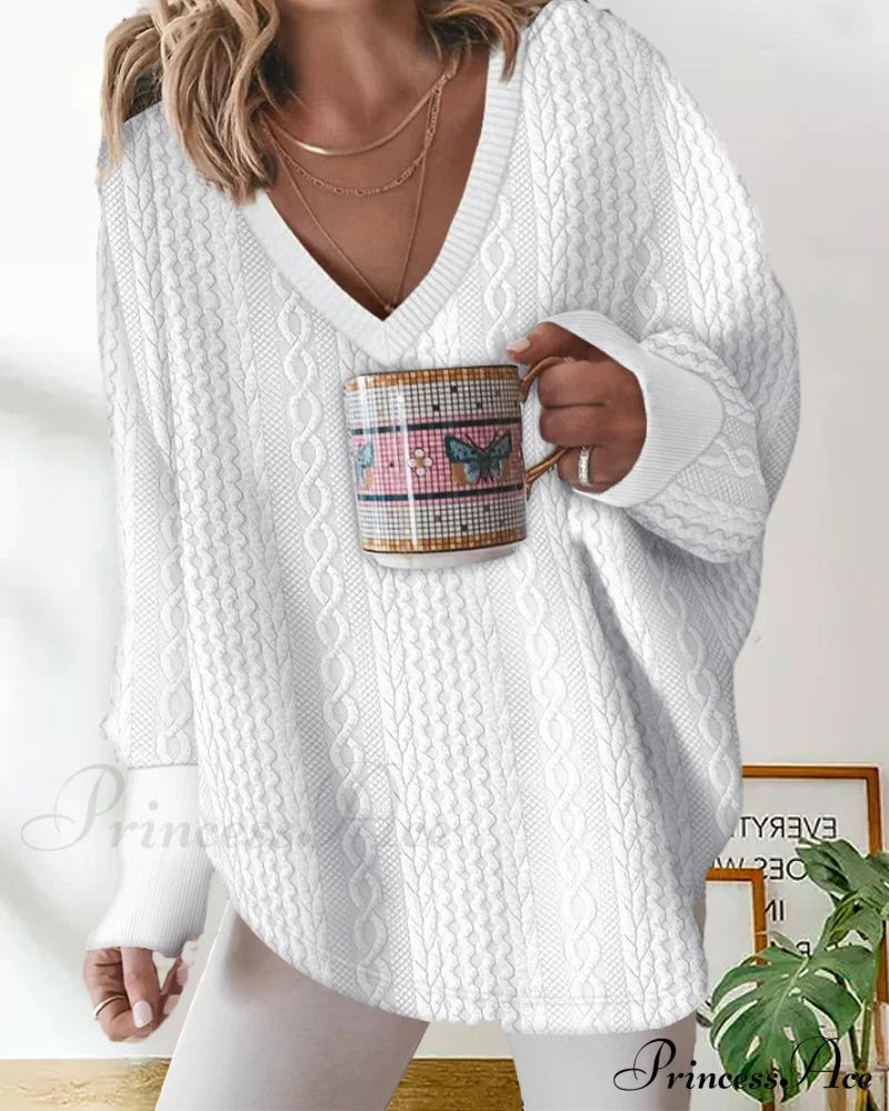 Neck Long V Arm Sweater Sweatshirts & Hoodies-L