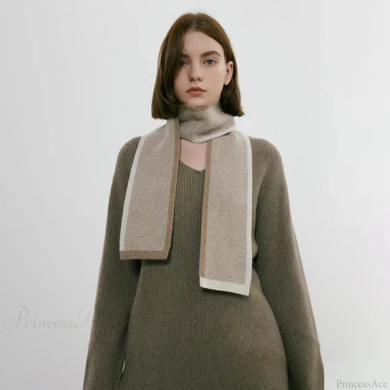 Neckerchief Women Retro Style Block Color Warm Scarf Scarfs-L