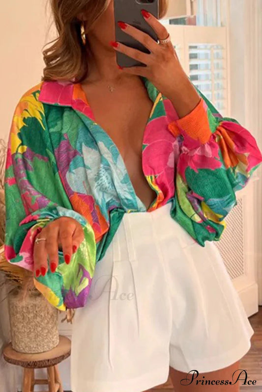 Neckline Blouses 4 In Patchwork Colors Tops/Blouses & Shirts