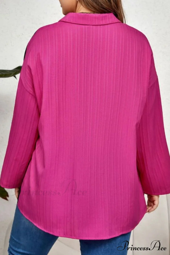 Neckline Contrast Patchwork Plus Blouse Size Tops Size/Plus