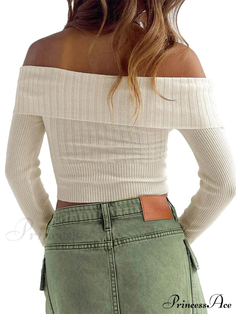 Neckline Long-Sleeved One-Line For Sweater Women