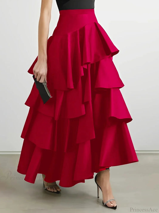 Net Stretch Waist Skirt red / S