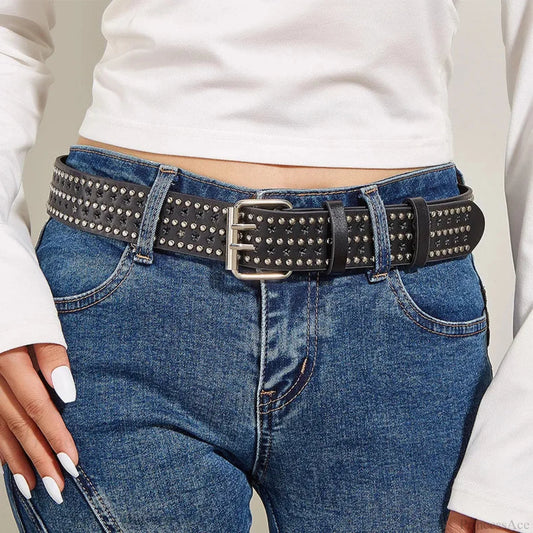 Neutral Gothic Empty Star Studded Belt Black / 105CM