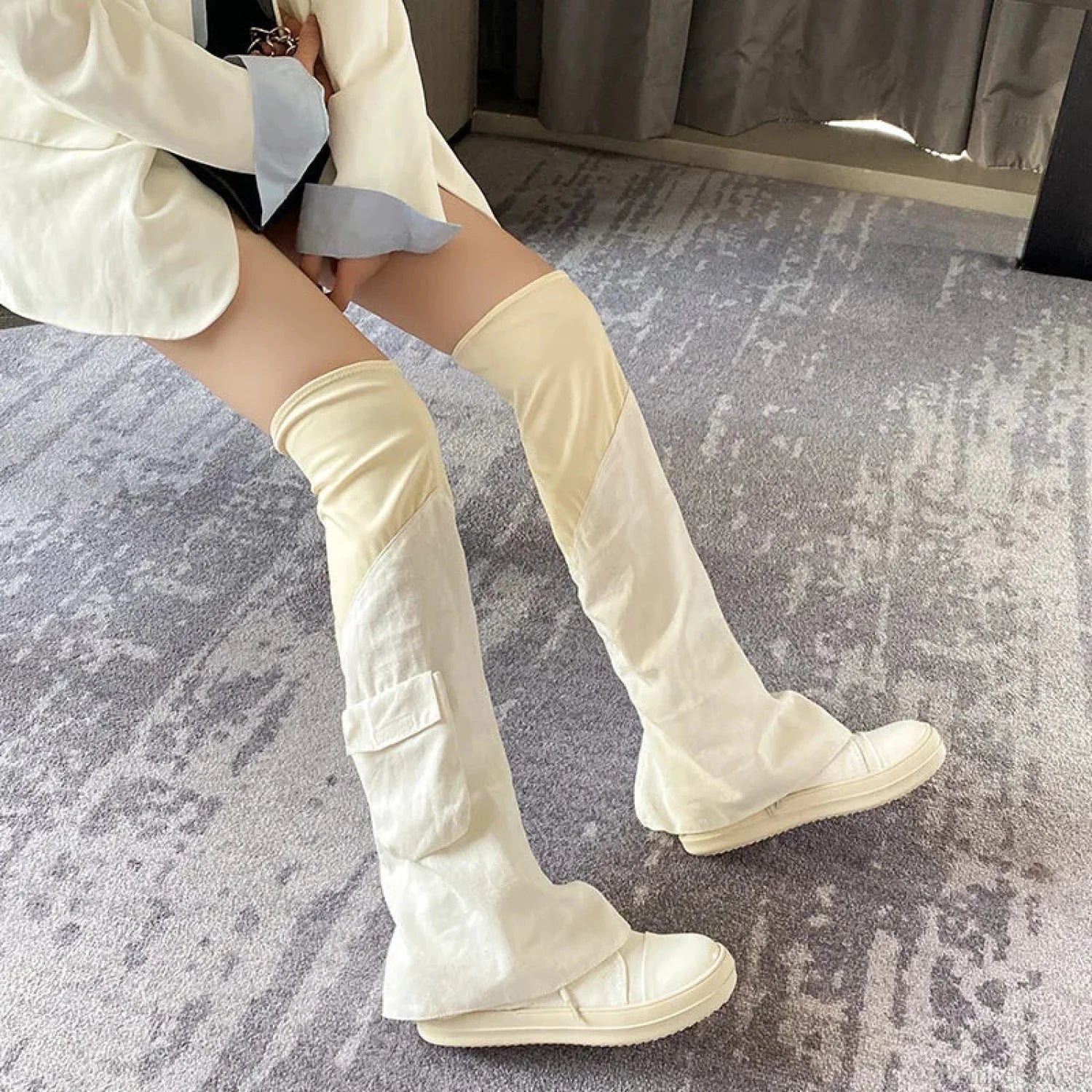 New Above Thigh High Lavish Gothic Fabric Boot white / 35