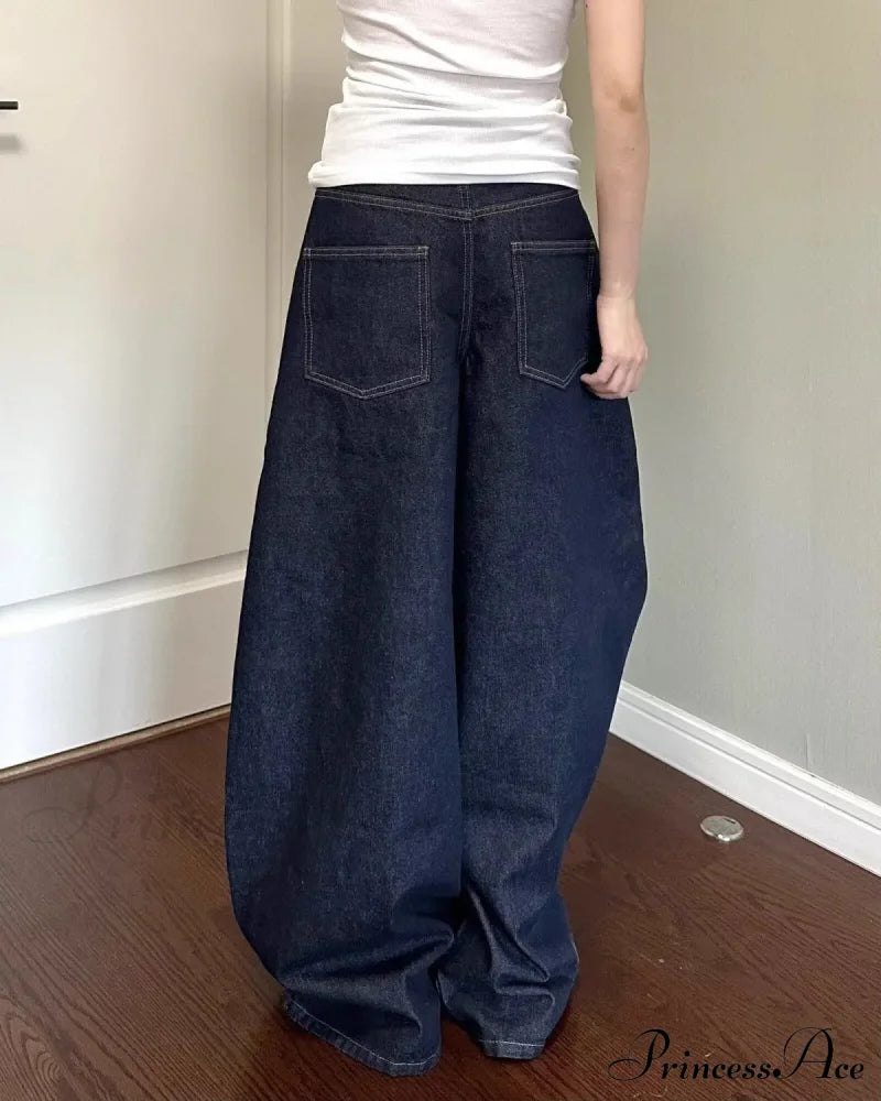 New American Women Black High Street Vibe Wide-Leg Autumn Winter Men And Washed Loose Straight