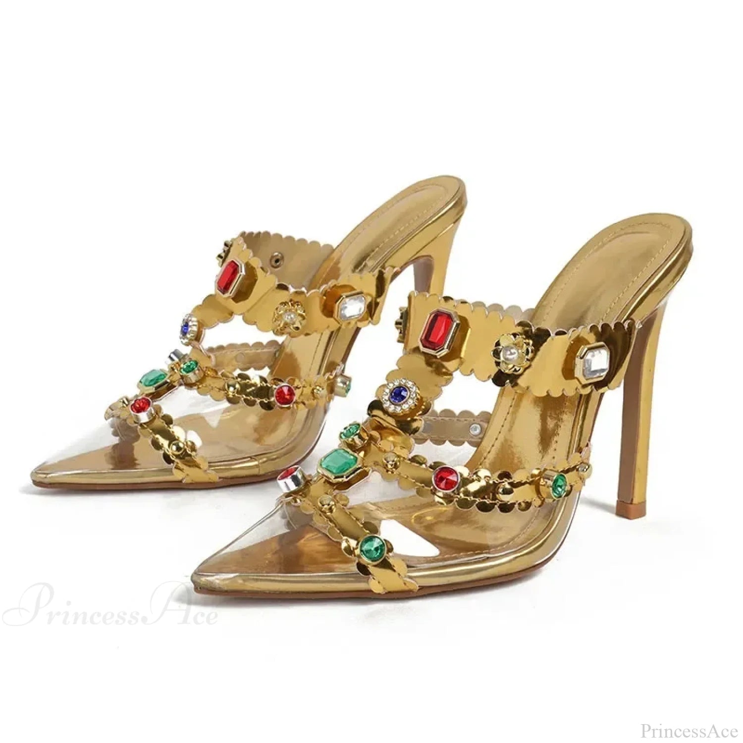 2024 New Design Rhinestone Women Pumps Slippers Sexy Pointed Toe Baotou Transparent Pvc Thin High