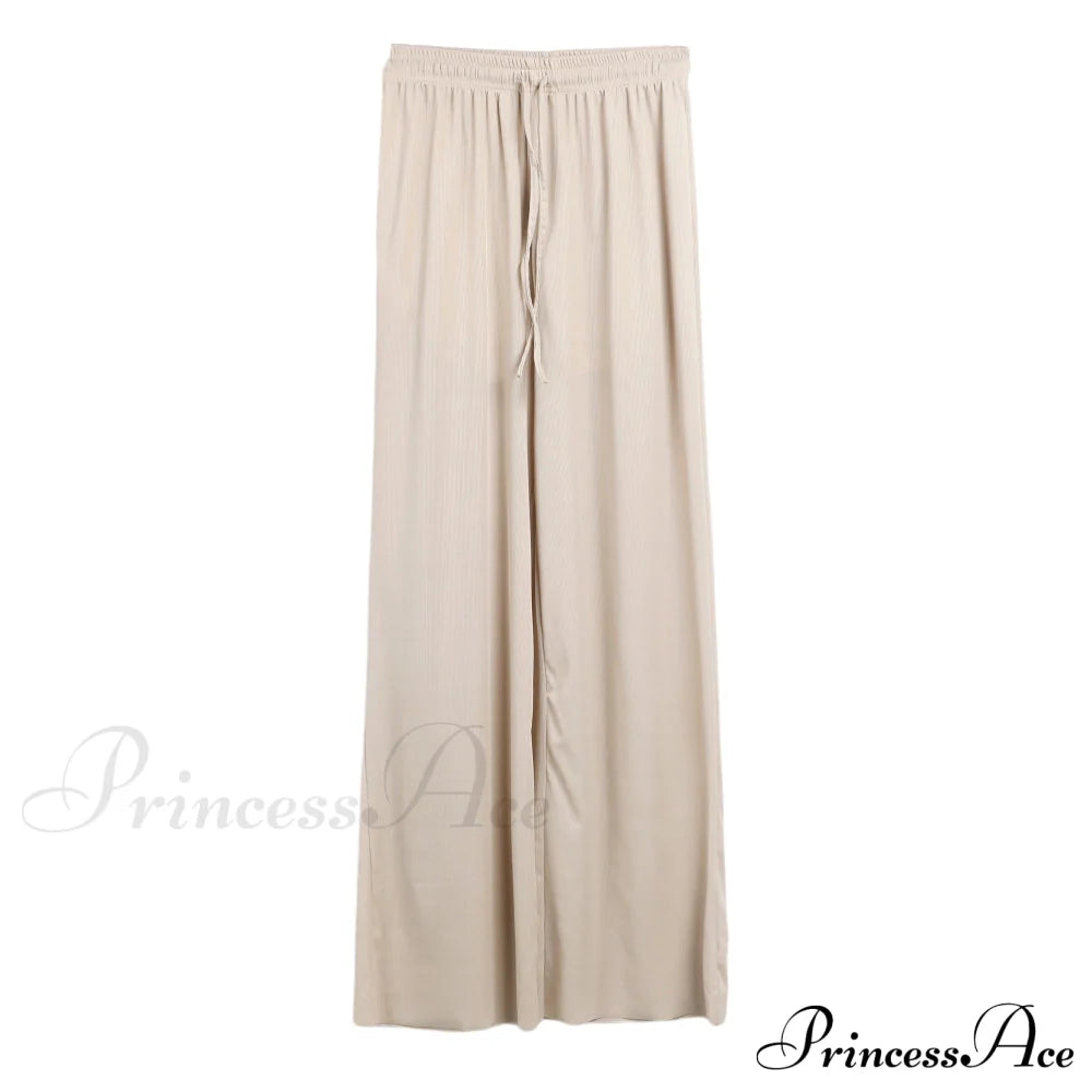 New Ladies Ice Silk Light Wide Leg Trousers Apricot / S