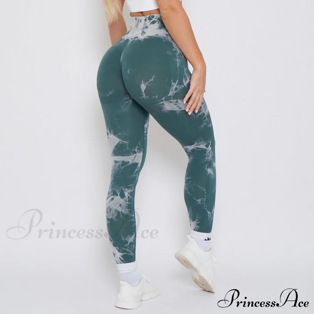 New Lightning Marble Scrunch Butt Leggings Cyan Blue / Xs