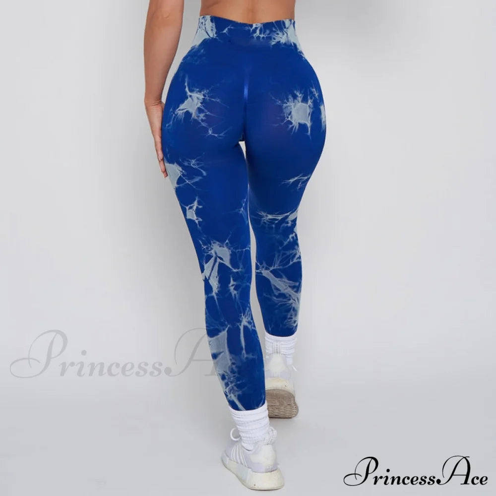 New Lightning Marble Scrunch Butt Leggings Dark Blue / Xs