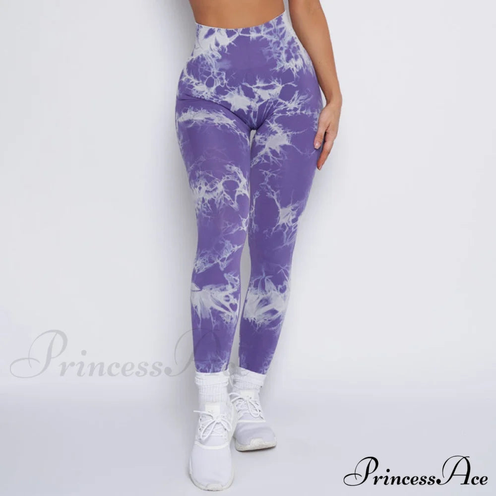New Lightning Marble Scrunch Butt Leggings Purple 2 / Xs